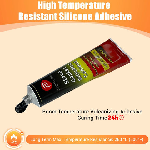 Protalwell wood stove door gasket cement silicone adhesive, high-temperature resistant, black, 3.5 fl oz tube