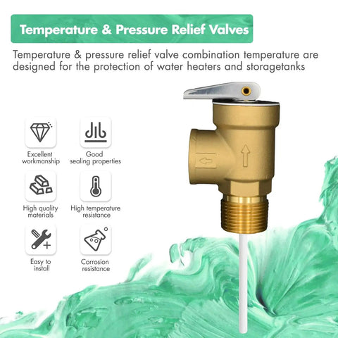 Dual Protection Water Heater Temperature And Pressure Relief Valve By VAV With Three Quarters Inch NPT Female Thread 150 PSI And Four Inch Temperature Probe Lead Free Copper CSA Listed For Safe Reliable Hot Water Protection