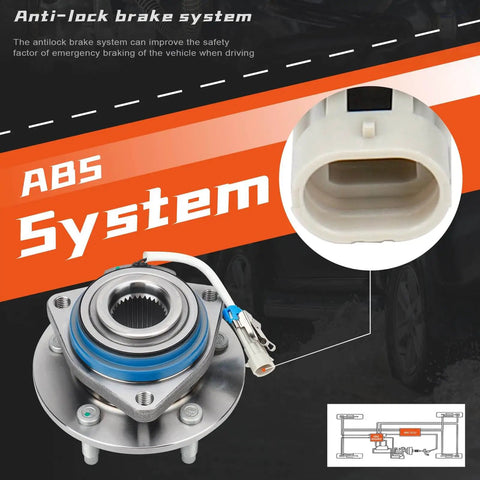 Front wheel hub and bearing assembly 5-lug w/ABS for Chevy Impala Monte Carlo Venture, 1997-2013 fit. Highlight on ABS system.