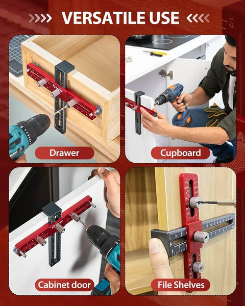 Cabinet Hardware Doweling Jig For Knobs And Pulls, Adjustable Self Centering Punch Locator used on various furniture surfaces