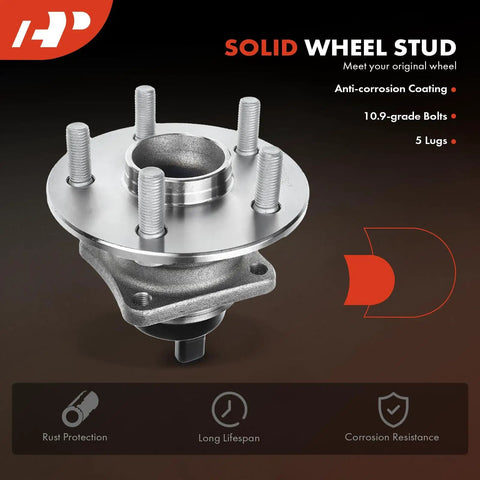 Solid wheel stud assembly with anti-corrosion coating, featuring 10.9-grade bolts and 5 lugs for rear wheel bearing and hub assembly.
