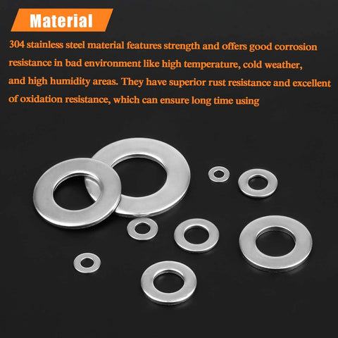 M12 flat washers set, 304 stainless steel, inner 12mm, outer 24mm, 2.0mm thick, Fender washers, 50 pcs
