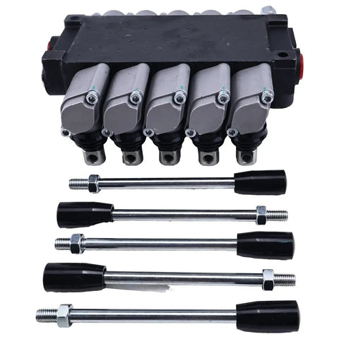 Five Spool Open Center Hydraulic Directional Valve 13 GPM 3600 PSI Double Acting Spring Center Neutral with bolts