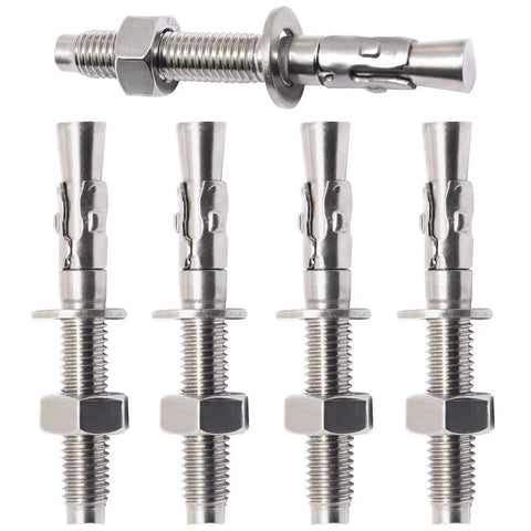 304 Stainless Steel Concrete Anchors Wedge Anchor Fasteners One Half Inch By Four Inch Pack Of 10 with nuts and washers