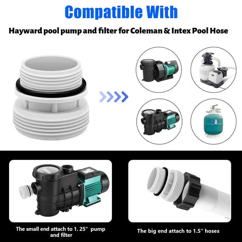 40Mm To 1-1/2 Inch Or 1-1/4 Inch Pool Hose Adapter Kit For Above Ground Filters Converts 40Mm Hose To Standard 1-1/4 Or 1-1/2 Inch Ports
