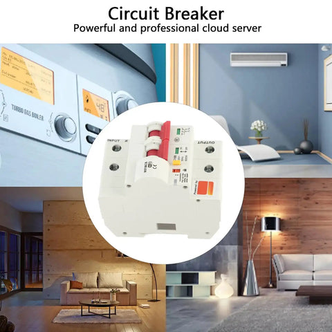 WiFi Enabled 220V 2 Pole Circuit Breaker For Home Use, 100A, Flame Retardant PA66 Shell, front view in room setting