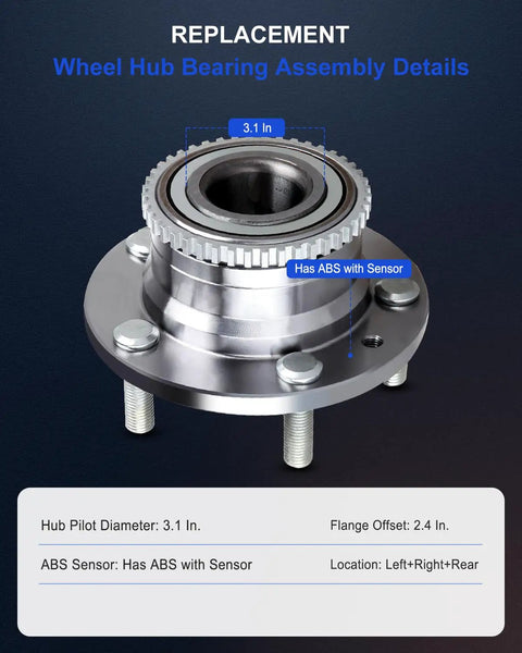Wheel Bearing Hub Assembly With ABS Sensor Rear 5 Lug Direct Fit Replacement 512269 X2 Easy Install for cars