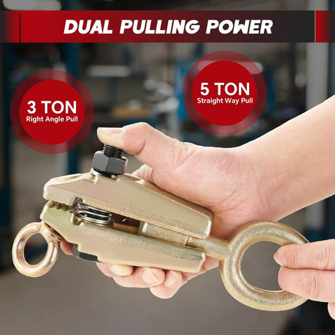 Heavy Duty Workhorse 5 Ton Two Way Auto Body Repair Clamp Tool With Self Tightening Frame Pull Clamps In Hand