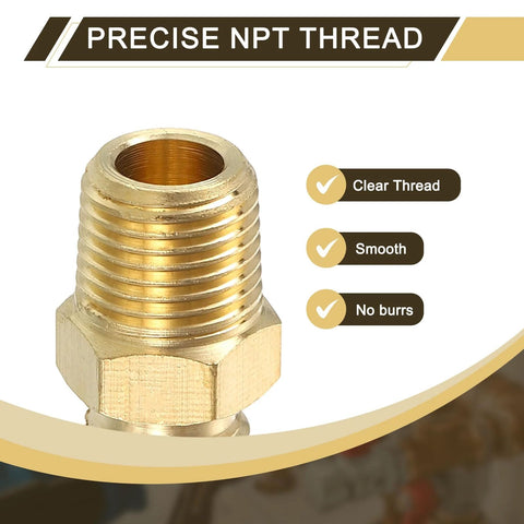 Brass pipe fitting with hex nut, 3/16 in OD compression tube adapter, 1/8 in NPT male