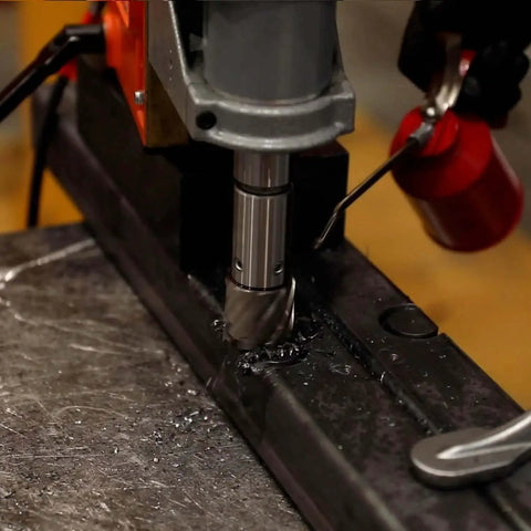 Annular Cutter Extension 4 Inch For Three Quarters Inch Weldon Shank Magnetic Drill Press Adapter And Cutter Holder in use