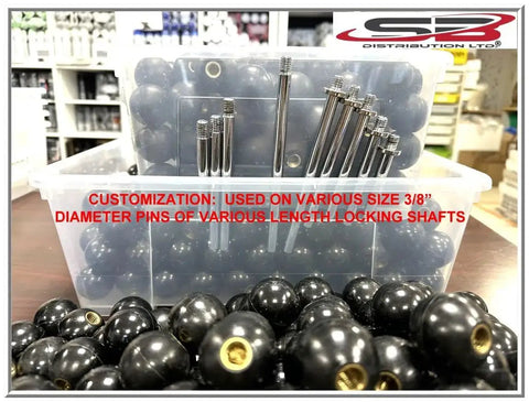 Heavy Duty Black Phenolic ABS Female Ball Knob With Brass Insert 3/8-16 Thread assorted in a plastic bin