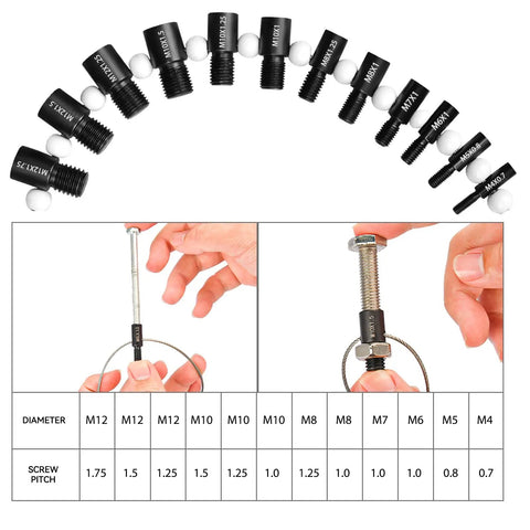 Nut And Bolt Thread Checker Pro Grade Set With 28 Gauges Including 15 Inch SAE And 13 Metric Gauges For Quick Identification And Verification Of Thread Size In The Workshop DIY Ready showing gauges and usage.