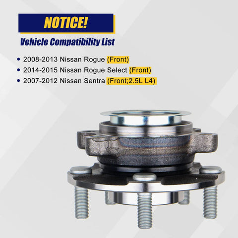 Front Wheel Bearing And Hub Assembly 513298 Replacement For Nissan Rogue Front 2008 To 2013 2014 To 2015 And Sentra Front 2007 To 2012