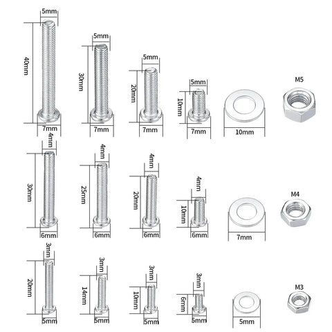 720 Piece Nuts And Bolts Kit With Carbon Steel M3 M4 M5 Screws Nuts And Washers In Cross Pan Head Machine Screws Set dimensions