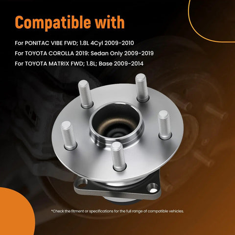 Rear Wheel Hub And Bearing Assembly Beefed Up For Pontiac Vibe 2009 2010 Toyota Corolla 2009 2019 Toyota Matrix 2009 2014 1 8L With Abs Rear Left And Right 5 Bolt 4 Bolt Square Flange Fwd