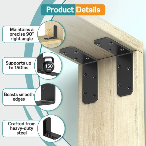 Heavy Duty Steel L Bracket 3x3x1.2 Right Angle Corner Brace For Wood Shelves Desks Fences And Furniture Repair Black 4 Pack