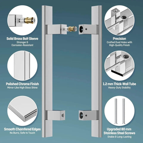 H Shaped 18 Inch Rectangle Push Pull Door Handle Back To Back 304 Stainless Steel Polished Chrome for Barn Doors and Showers