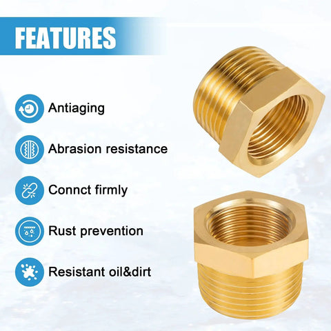 Brass NPT Reducer Bushing Three Eighth Inch Male To One Quarter Inch Female Adapter Set With Teflon Tape YullSorom