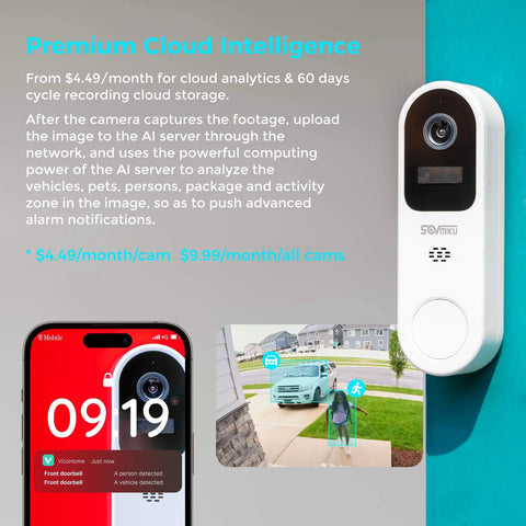 2K Smart Video Doorbell With Chime And Battery Powered Wireless Security Camera, Audible Alarm, Setup Is A Breeze