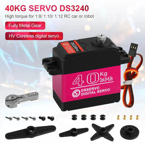 40kg High Torque RC Servo Digital Full Metal Gear Waterproof with 25T Servo Horn, accessories, suitable for RC cars and robots