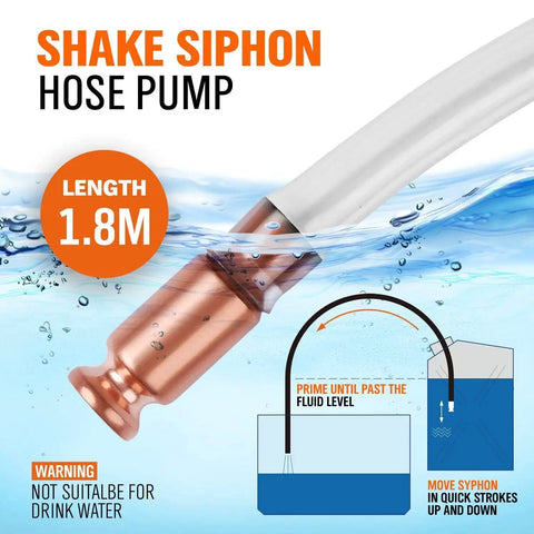 Illustration of Multi-Purpose Gas Siphon Pump 6ft With 1/2 Inch Valve And Virgin Grade Tubing, showing a copper valve in water.