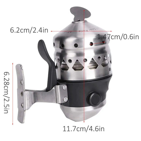 Durable Fishing Reel With 15Lb Line Capacity And Stainless Steel Metal Frame Six Plus One Bearings dimensions shown