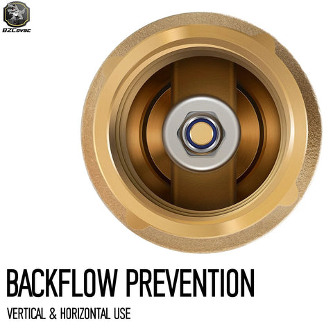 1-inch brass check valve with backflow preventer; interior cross-section shows blue seal and central nut.