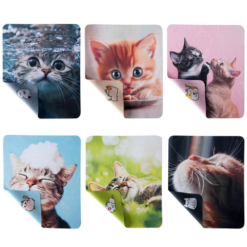 Cute Cat Microfiber Cleaning Cloths 6 Pack For Glasses Phones Screens Cameras with adorable cat designs