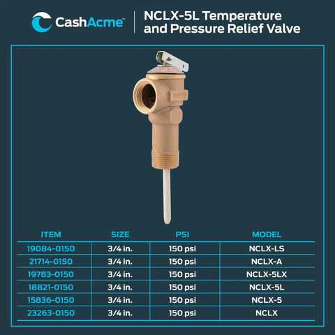 Combination Temperature And Pressure Relief Valve For Water Heaters Three Quarter Inch NCLX 5L Push To Connect Brass Fittings