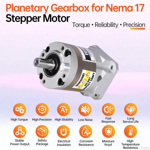 100 To 1 Planetary Gearbox For Nema 17 Stepper Motor, image showing high torque, precision gears, and features for CNC use.
