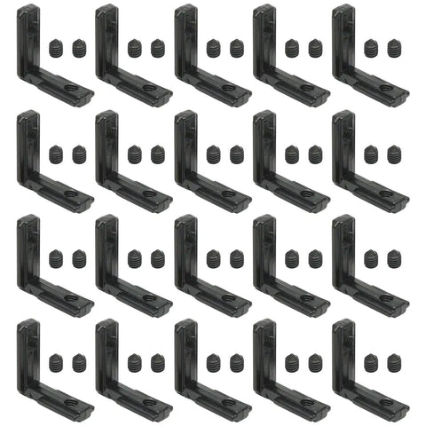 20 Pcs T Slot Inside Corner Connector With Screws For 2020 Series Aluminum Extrusion Black Gusset L Bracket For 6mm Slot Profiles