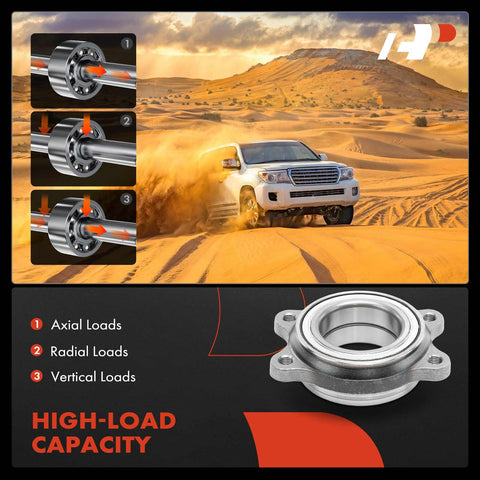 2x Wheel Bearing and Hub Assembly for Audi A4 A5 A6 Q5 S4 S5 S6 S7 A8 Quattro and Allroad 2008-2018 Front and Rear Replacement Kit with Heavy Duty Steel Housing and Precise Fit product highlighting high-load capacity and load types.
