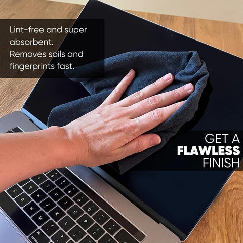 Person using Lens Cleaning Cloth 8x8 Microfiber Suede 10 Pack Scratch-Free Lenses And Screens on a laptop screen.