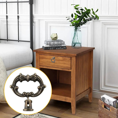 Antique Bronze Drop Ring Cabinet Pulls Set Of Six Heavy Duty Zinc Alloy Drawer Pulls on wooden dresser in bedroom