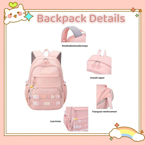 Kids Rolling Backpack With Wheels Trolley School Bag for Girls and Boys, showing pink fabric, multiple pockets, and breathable straps