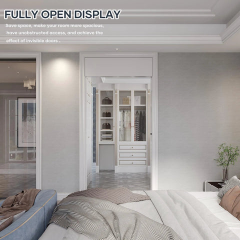 8 Foot Sliding Pocket Door Hardware Track Kit Aluminum Built Tough Heavy Duty Top Mount For 36 To 48 Inch Doors Commercial Grade Easy To Install Quiet And Smooth Operation Door Not Included installed in modern bedroom