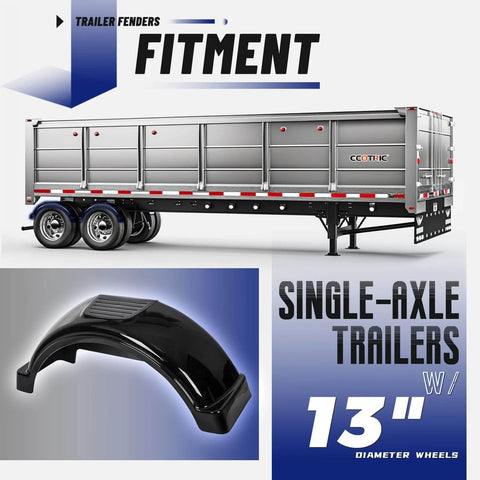 Trailer Fenders With Built In Skirt And Steps 2 Pack Fits Single Axle Trailers With 13 Inch Wheels Plastic Black Fenders 29x9x12