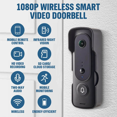 1080P Wireless Video Doorbell Camera With Ring Chime Infrared Night Vision Live View Smart Human Detection Two Way Audio