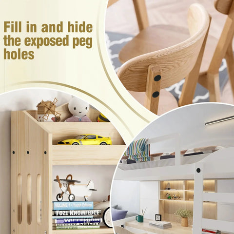 10 Pcs 28mm Plastic Hole Plugs installed in furniture to hide peg holes, showcasing durable nylon, black color, professional fit.