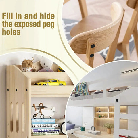 10 Pcs 38mm Plastic Hole Plugs Snap In Locking Hole Covers on furniture, bookcase, and loft bed for seamless finish