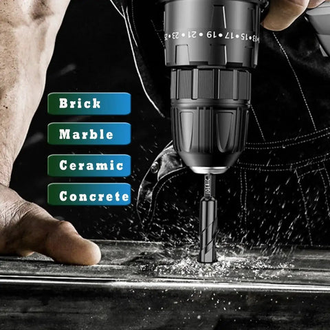Eccentric Drill Bit Set 10 Piece Three Sixteenths To One Half Inch For Masonry Concrete Tile Glass Brick Plastic Cement Wood in use