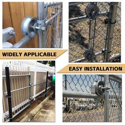 5 Inch Sliding Gate Rollers Heavy Duty Galvanized Steel Track Roller For 1 5 8 Inch Pipe Track Easy Install Pack Of 1 Rust Resistant Durable Weatherproof Gate Hardware Designed For Smooth Operation In Harsh Conditions installed on fence gate