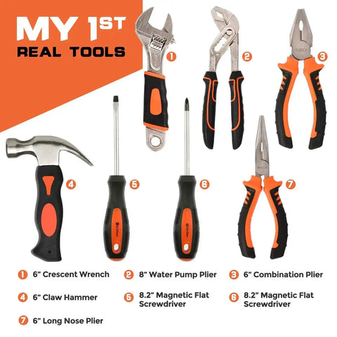 Real Deal 95 Piece Kids Tool Set For Home DIY And Woodworking Projects With Hammer, Screwdriver, Pliers, Measuring Tape