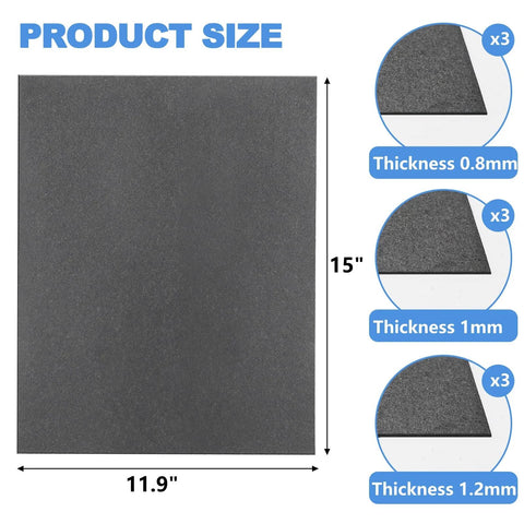 Peohud gasket paper set, 9pcs (3 each) gray sheets, 15 x 11.9 in, thickness 0.8/1.0/1.2 mm