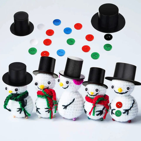 Awesome Christmas Craft Button Kit With 700 Pieces Includes 50 Mini Black Top Hats 50 Carrot Noses 100 Wiggle Eyes And 500 Mix Color Resin Buttons For DIY Sewing And Holiday Decor Projects display with snowman figures, hats, noses, and buttons.
