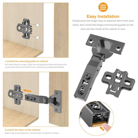 Soft Close Cabinet Hinges By Chibery 50 Pack Full Overlay Easy Install Three Quarter Inch Clip On Plate 105 Degree Black Frameless European Concealed Hinge installation guide