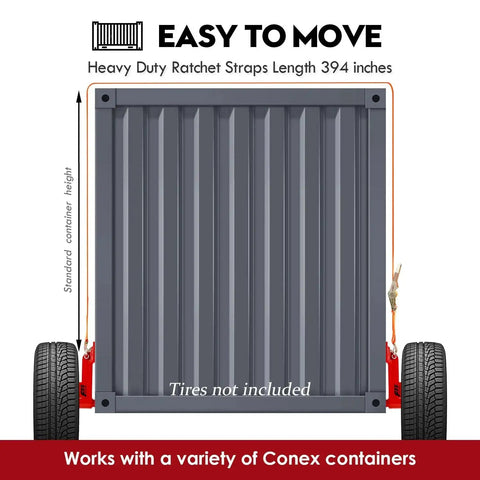 Heavy Duty Shipping Container Wheels Kit 2 Pack For 20 To 40ft Containers front view with ratchet straps