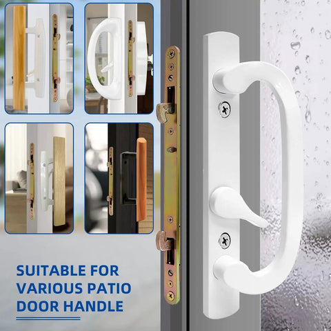 Eleven And Three Quarters Inch Multi Point Mortise Lock With Face Plate For Sliding Patio Glass Doors Two Point Mortise Lock Replacement Fits Three Fifteen Sixteenths Inch Handle Anti Slam Pin For Enhanced Patio Door Security installed view.
