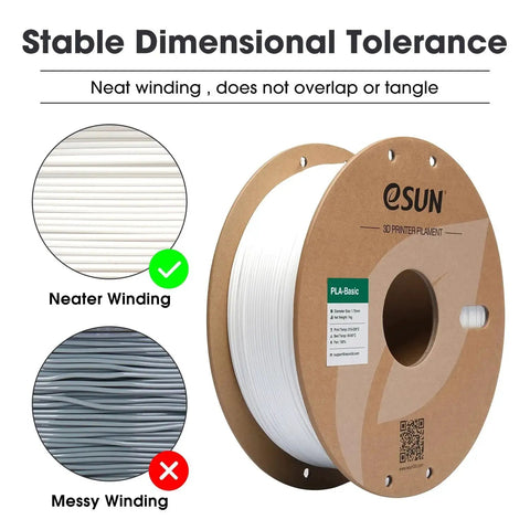 PLA Basic Filament 1.75mm for Fast 3D Printing, 1kg Spool, showing neat white winding
