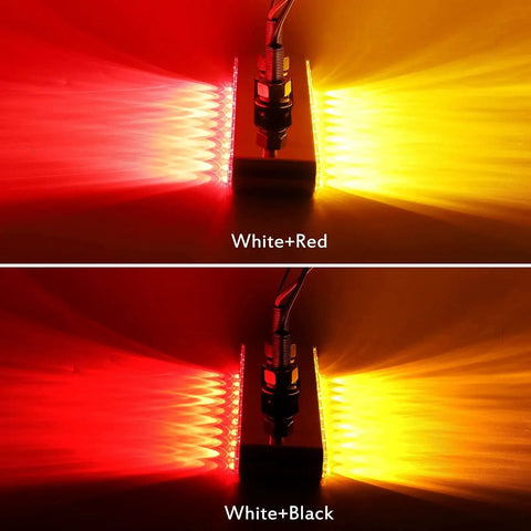 Dual Function LED Trailer Light Bar Pair 9 1 4 Inch Long Red And Amber Double Face Marker And Turn Signal Lights Chrome Plastic Mounts Prewired With Double Metal Stud Mounts For Trucks showing lit bars with red and amber lights.